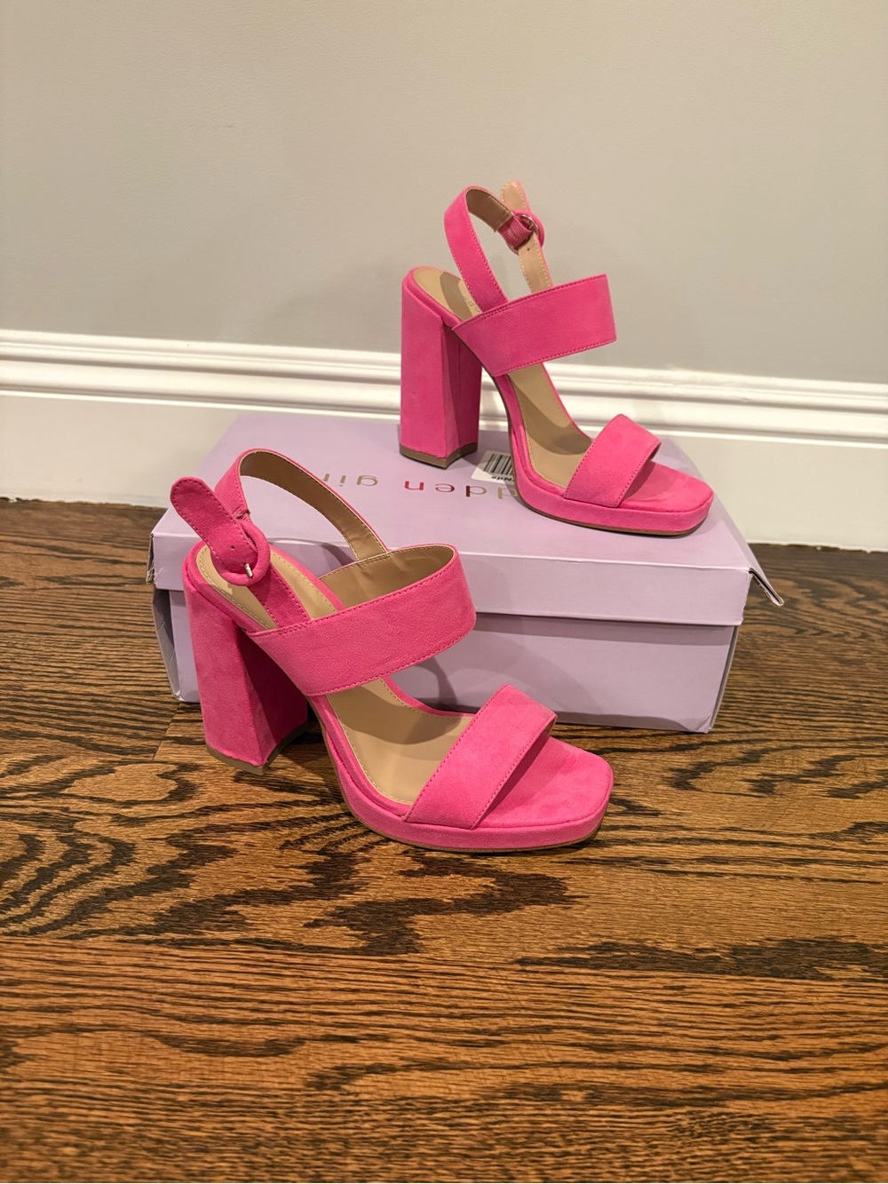 Madden Girl Bright Pink Block Heel Sandals